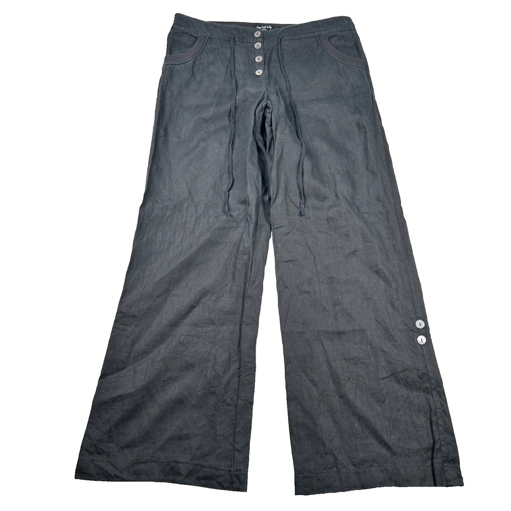 Women's Wide-Leg Button-Detail Pants - Black